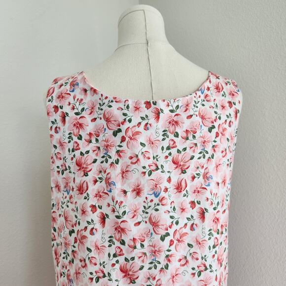 Vintage 80s Stitched by Fay Pink Floral Sleeveless Cotton Dress Pull On L - Picture 7 of 10